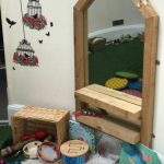 shot of mirror in the corner of play area