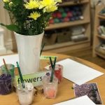 flowers on activity desk at day care